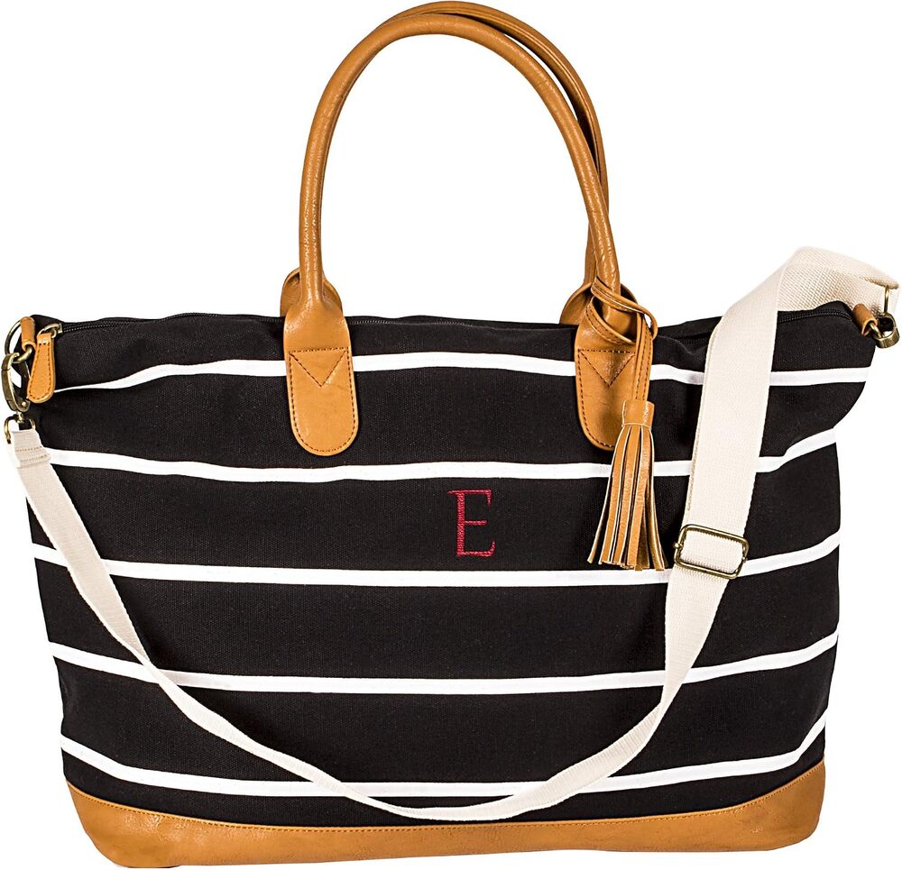 Cathy's Concepts 2324BK-E Personalized Black Striped Canvas Weekender Bag